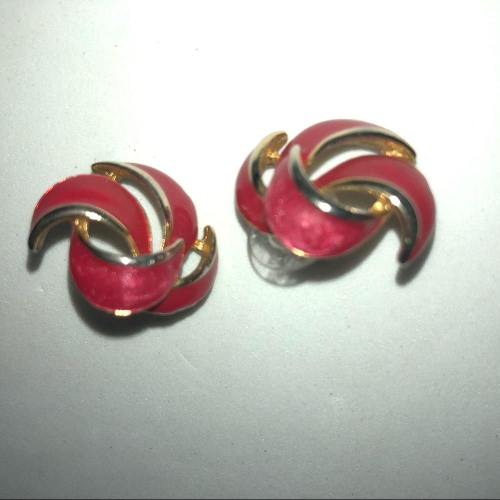 Vintage 90's Earrings Red Enamel Electrolyte Colorful Mid Century